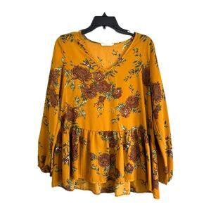Newbury Custom Mustard Floral Blouse, size Medium